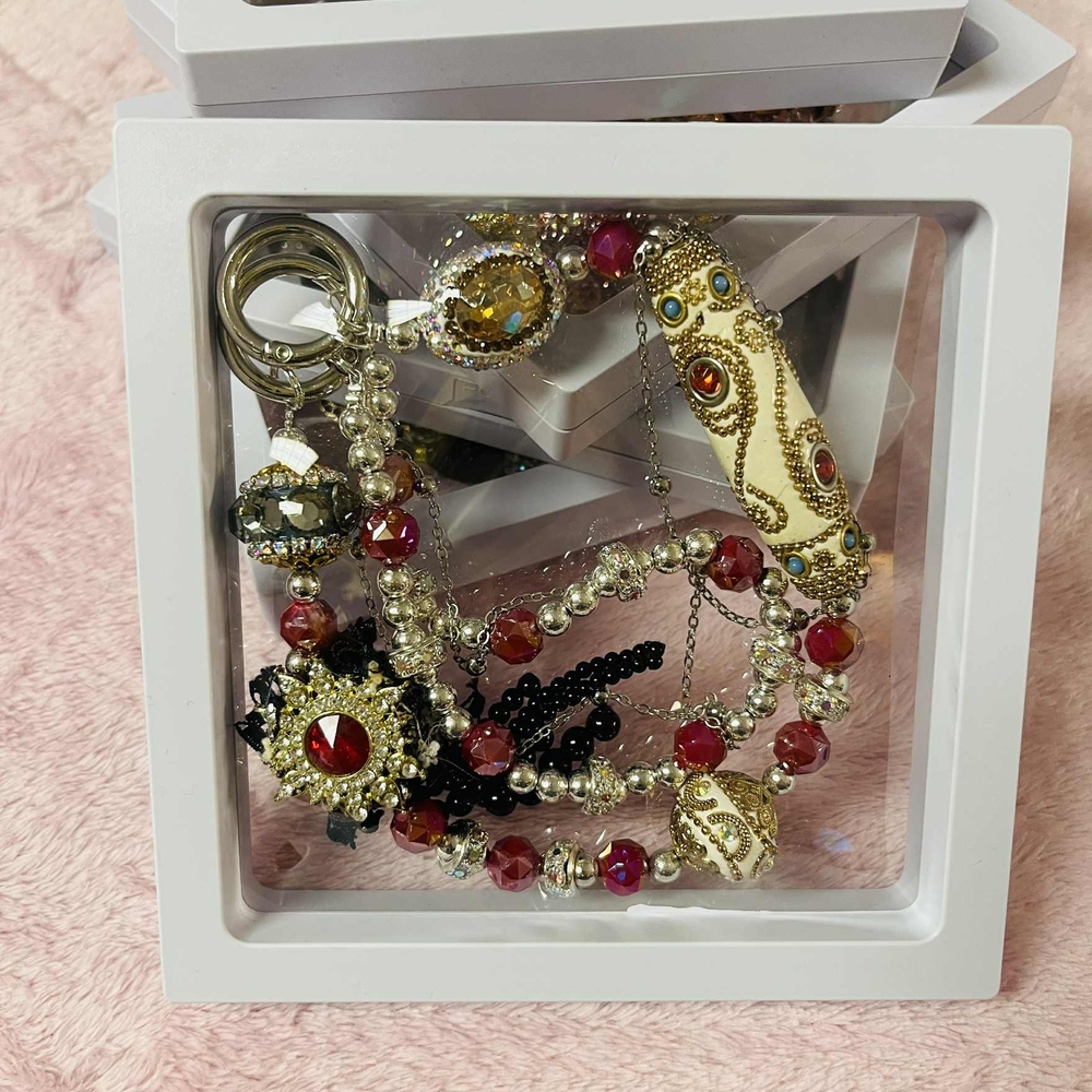 Chic Silver and Red Beaded Bag Charm